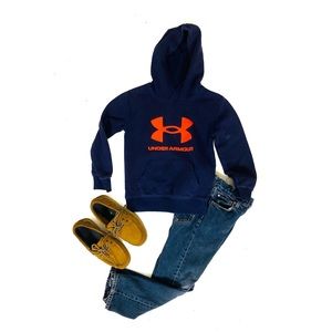 Under Armour Pullover Sweatshirt Hoodie Logo front Blue Orange size 6